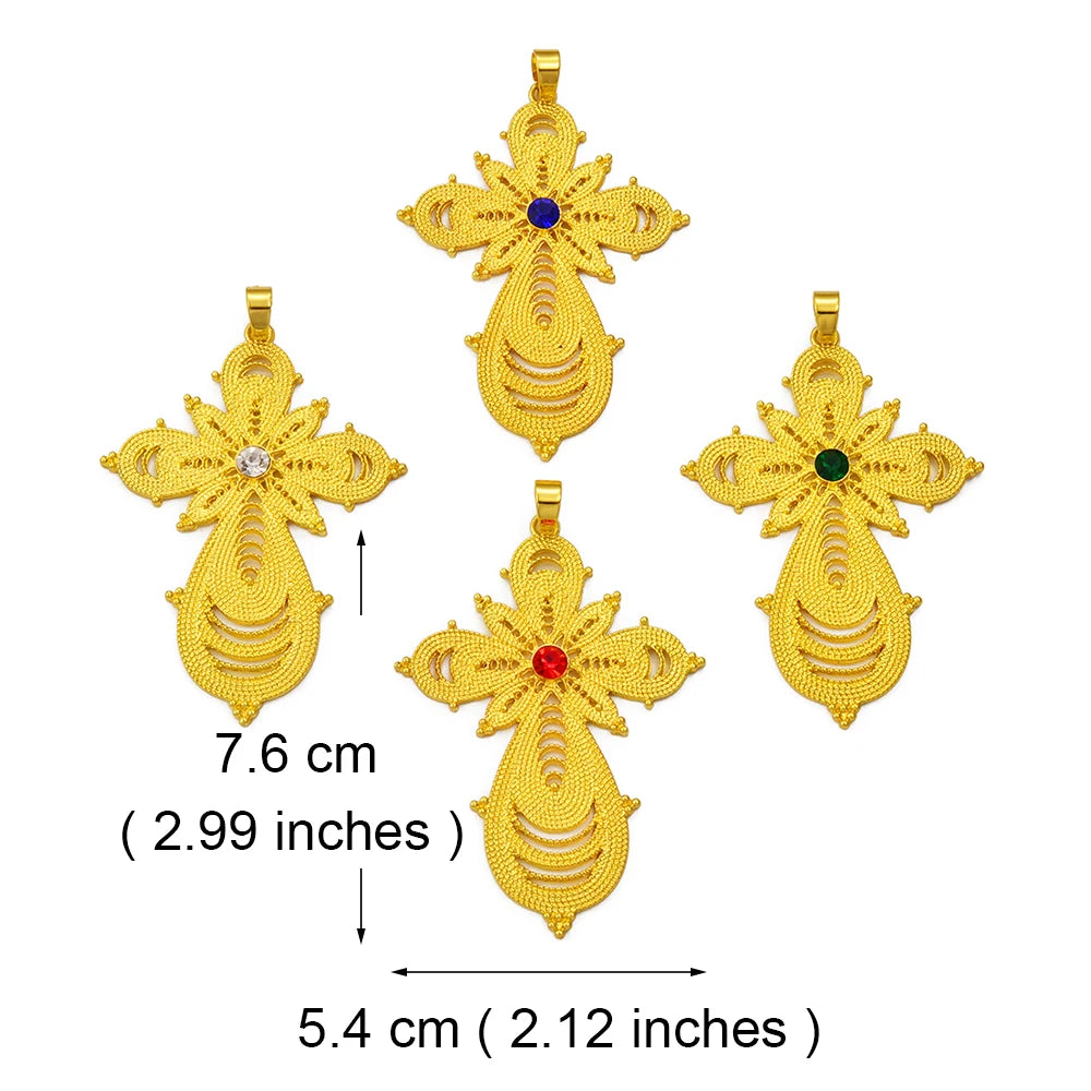 7.6CM Ethiopian Big Cross Pendant Black Rope for Women ,Eritrean Wedding Jewelry African Crosses