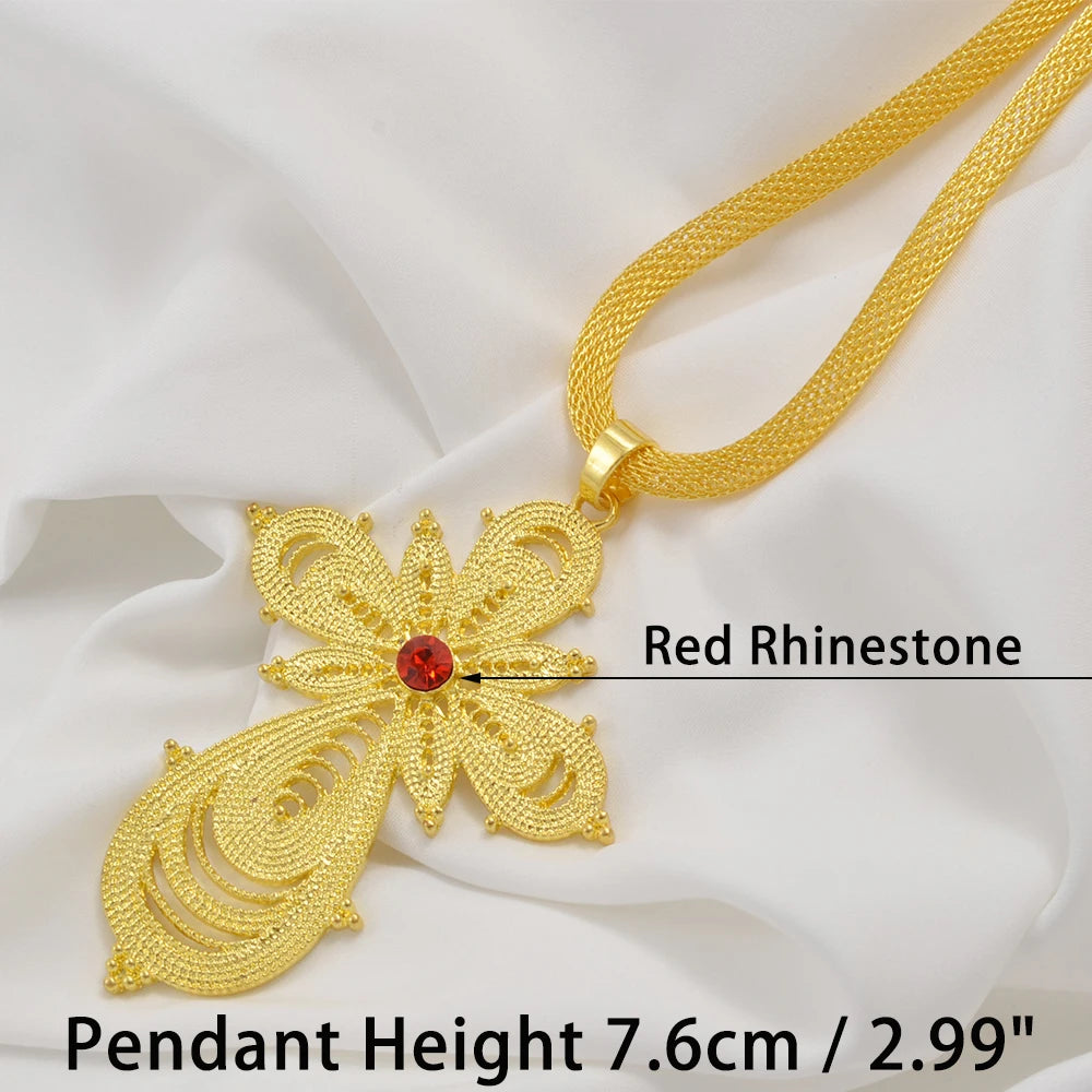 Ethiopian Big Cross Pendant Necklaces for Women  Gold Color Eritrean African Ethnic Traditional Jewelry