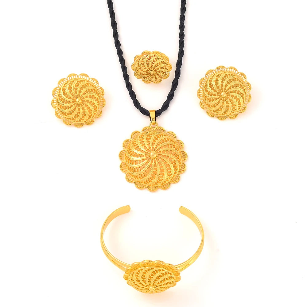 Gold Plated Fashion Ethiopian Big Size Earrings/Pendant/Ring Jewelry Sets Gold Plate Africa Bride Wedding Eritrea Set Gift
