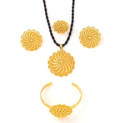 Gold Plated Fashion Ethiopian Big Size Earrings/Pendant/Ring Jewelry Sets Gold Plate Africa Bride Wedding Eritrea Set Gift
