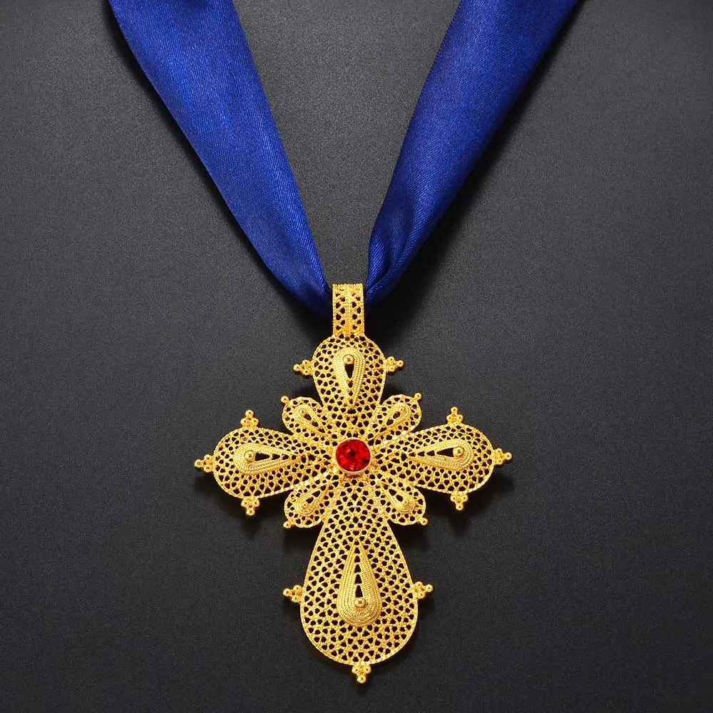 Ethiopian Big Cross Pendant DIY Rope Chain for Women ,African Wedding party Item Eritrean Jewelry Habesha