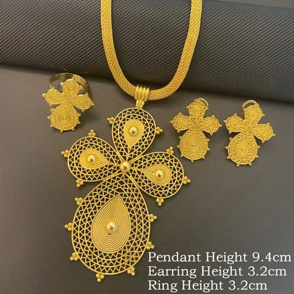Ethiopian Jewelry Sets Big Cross Pendant Hollow Necklaces Earrings Rings Habesha Eritrean African Wedding