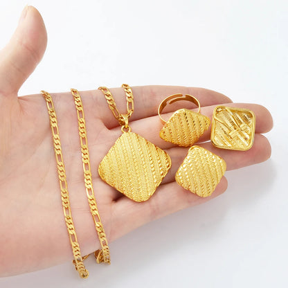 Square Heart Ethiopian Jewelry Set Pendant Necklaces Earrings Rings African Eritrean Habesha Dubai Weeding Gifts