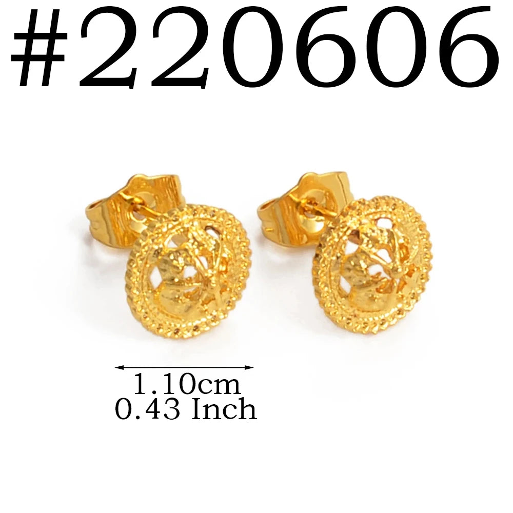 Ethiopian Small Round & Cross Stud Earrings Women  Eritrean Jewelry African Little Ear Studs With Rhinestone