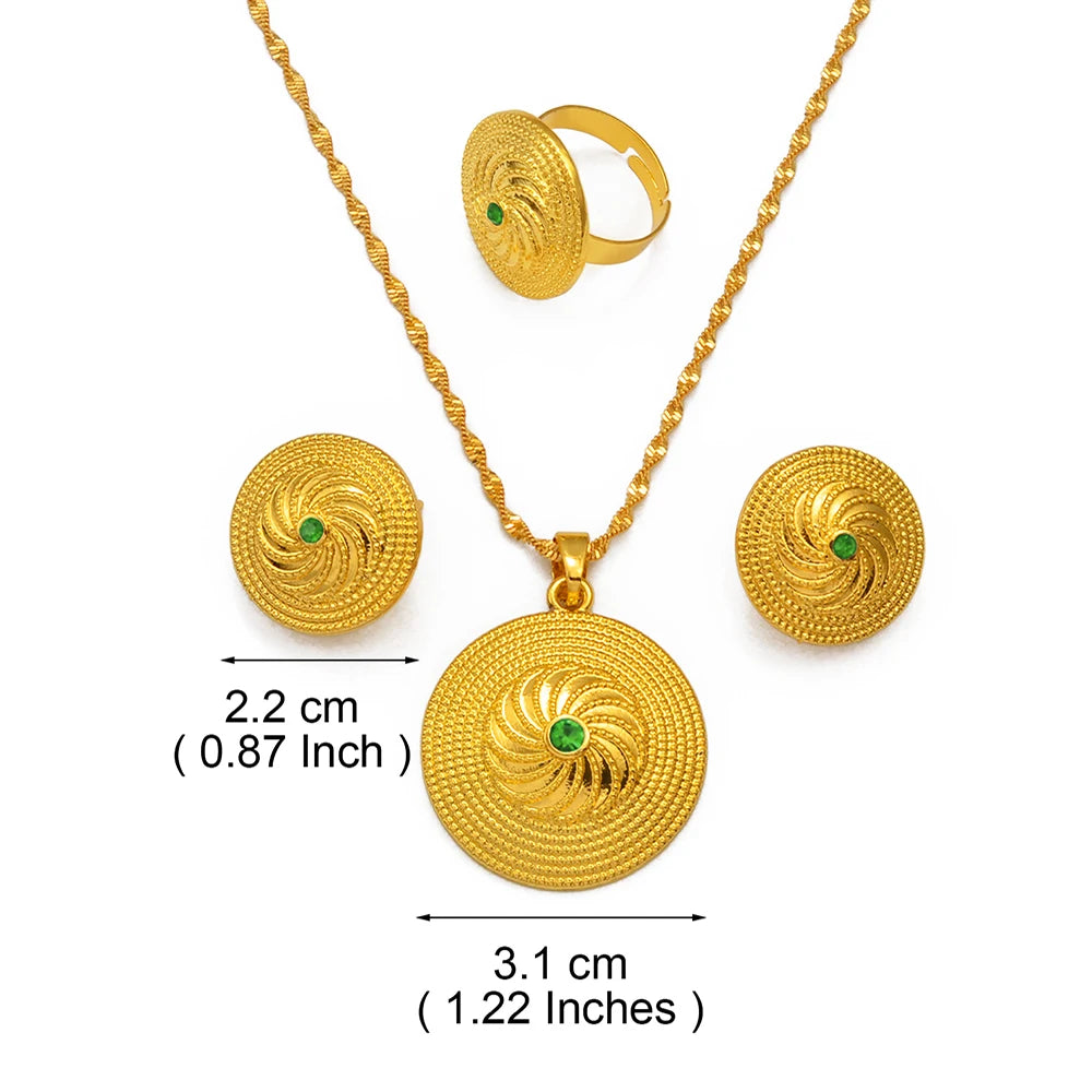 Ethiopian Culture Pendant Necklace Earrings Ring Women Silver/Gold Color Eritrea African Engaged Jewelry