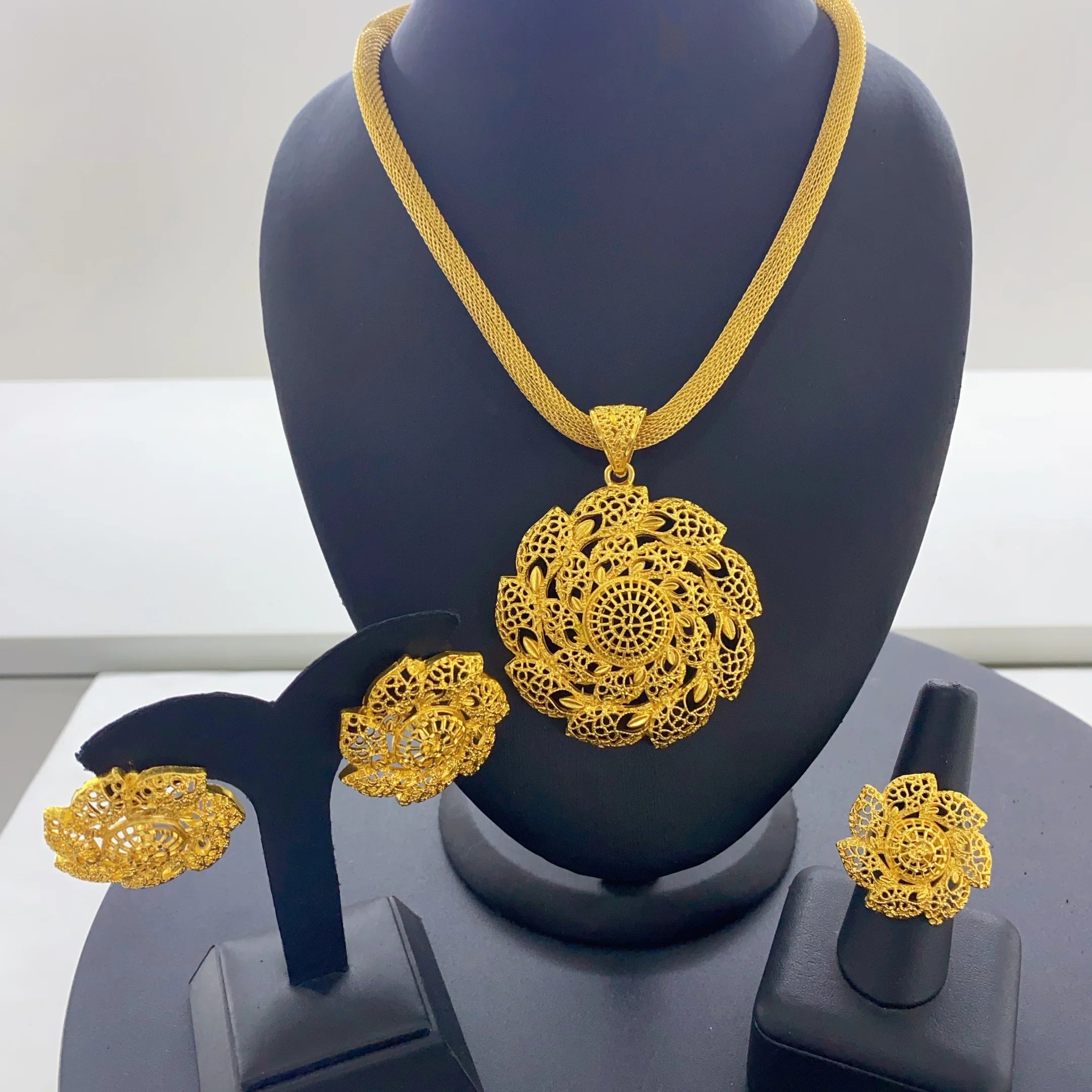 ANIID Luxury Dubai 24k Gold Plated Round Necklace And Earrings Sets For Women Ethiopian Indian Bridal Jewelry Set Wedding