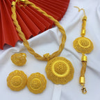 Luxury Ethiopian Round Necklace And Earrings Jewelry Sets For Women Dubai Indian Bridal 24k Gold Color Set Wedding Party Gifts