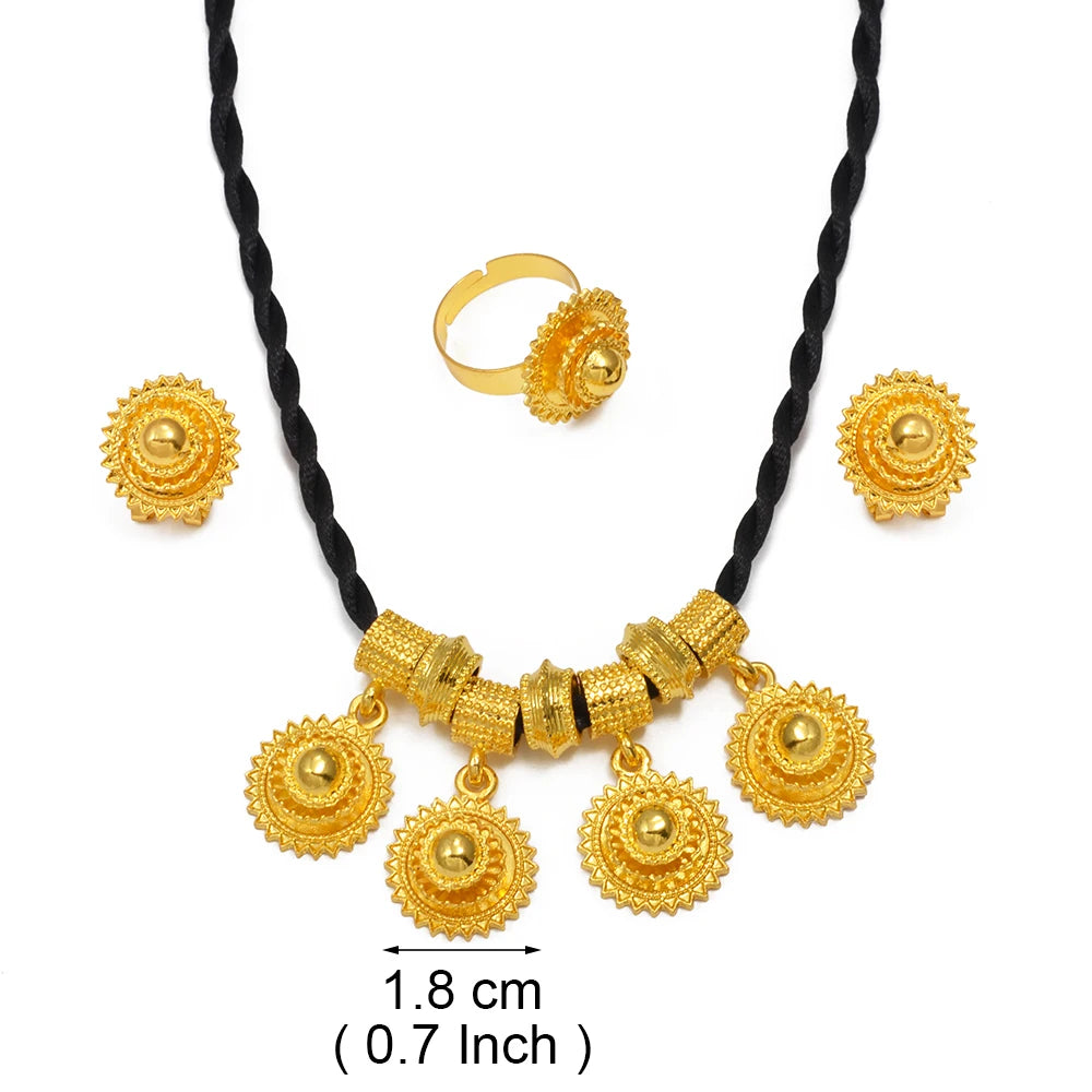Ethiopian Jewelry Sets Black Rope Earrings Rings African Ethnic Eritrean Habesha Engaged Accessories