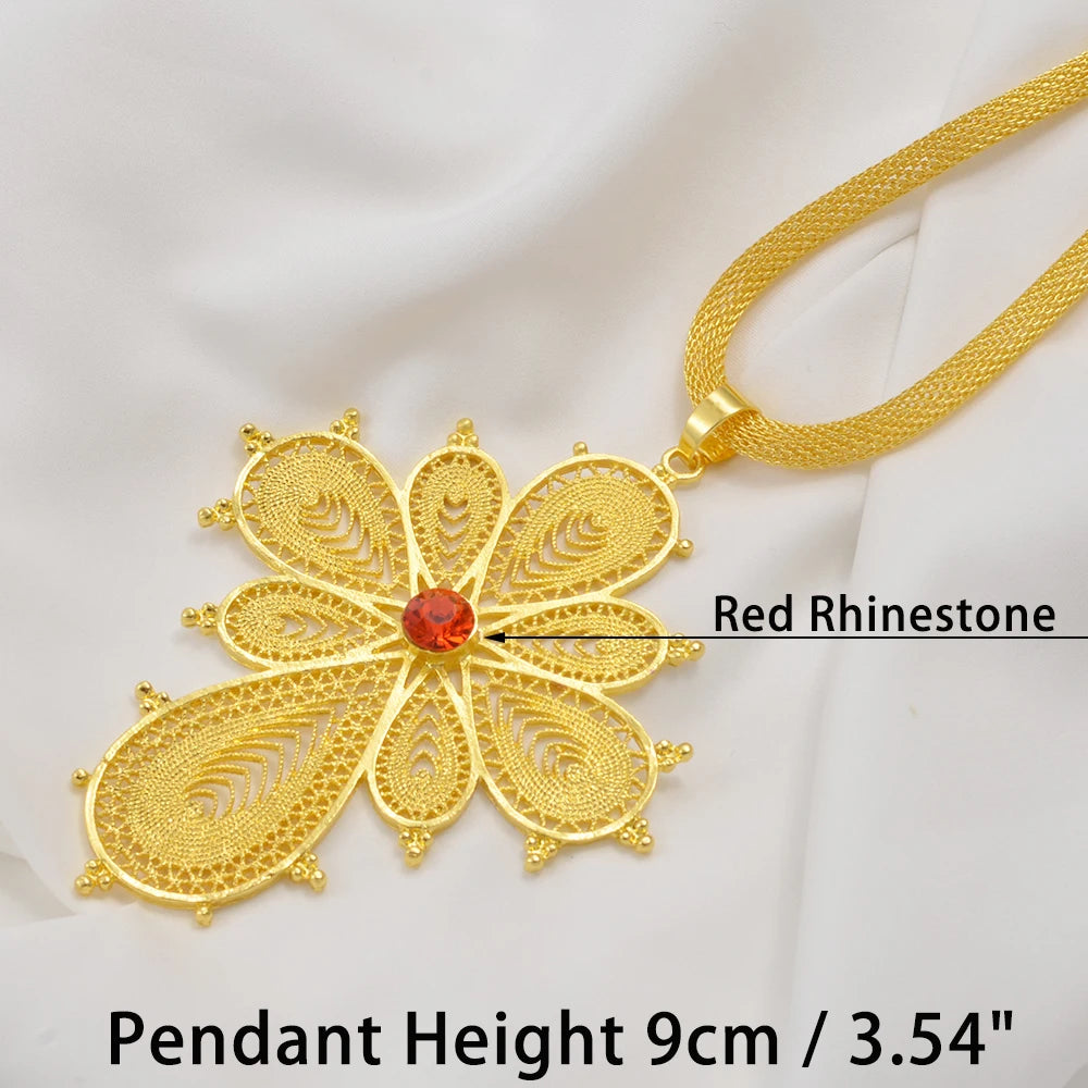Ethiopian Big Cross Pendant Necklaces for Women  Gold Color Eritrean African Ethnic Traditional Jewelry