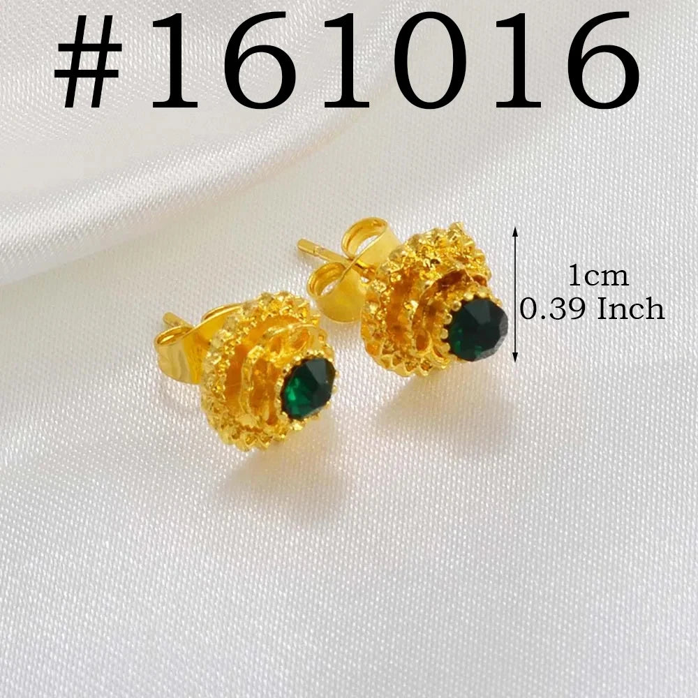 Ethiopian Small Round & Cross Stud Earrings Women  Eritrean Jewelry African Little Ear Studs With Rhinestone