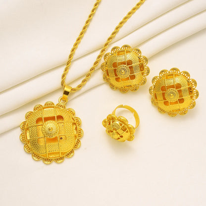 Gold Plated Fashion Ethiopian Earrings/Pendant/Ring Jewelry Sets Gold Plate Bride Wedding Eritrea Set Gift