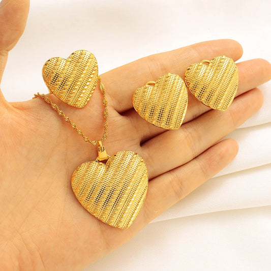 Ethiopian heart shape fashion Jewelry set chain earring Gold Color African Eritrea Habesha Vintage Wedding Bride Jewelry