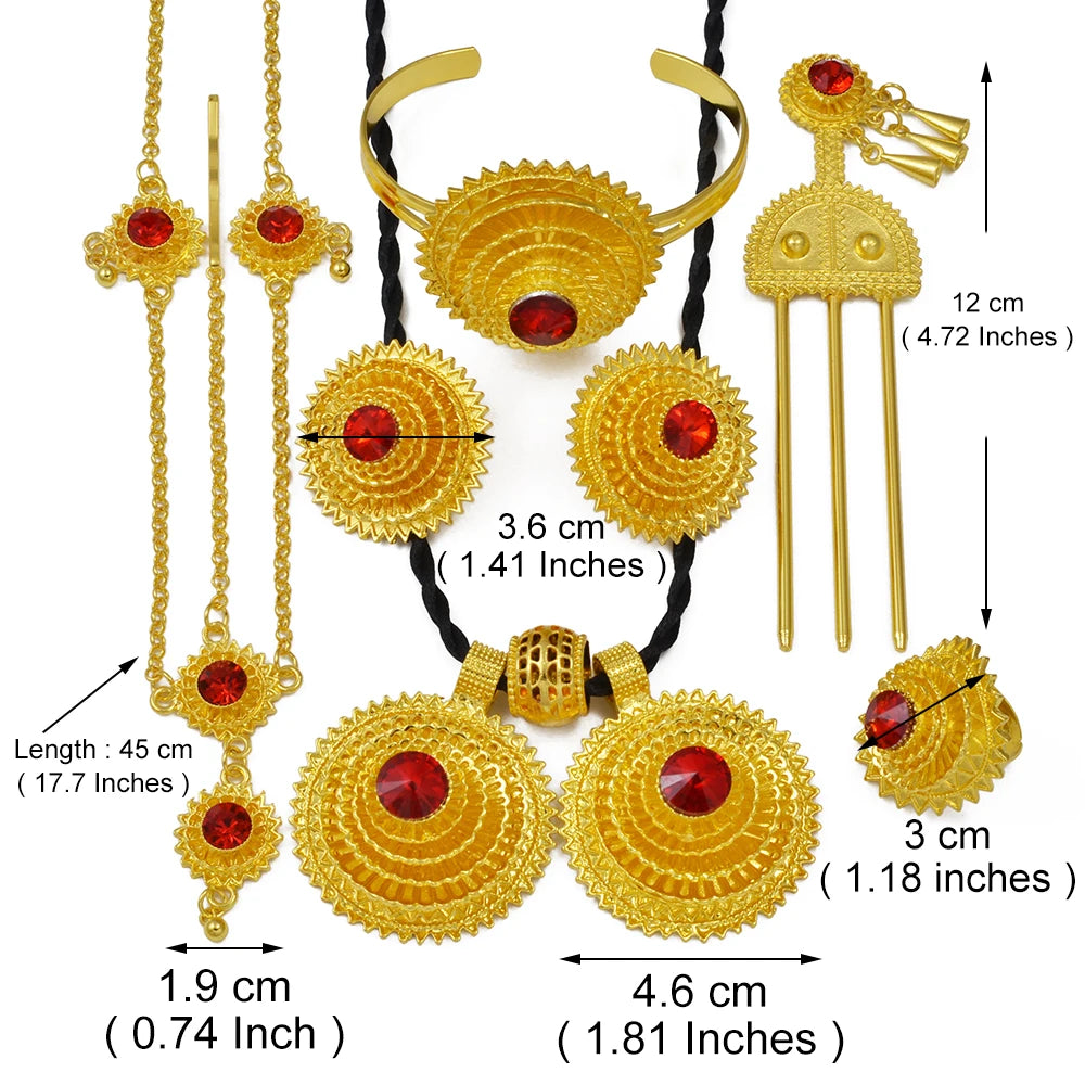 Ethiopian Jewelry sets Necklaces Earrings Rings Bracelet Hairpin African Eritrean Habesha Wedding Accessories