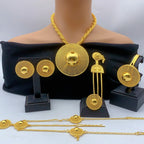 Ethiopian 24k Plated Gold 6PCS Jewelry Set For Woman's African Indian Big Pendant Necklace Wedding Engagement Gifts