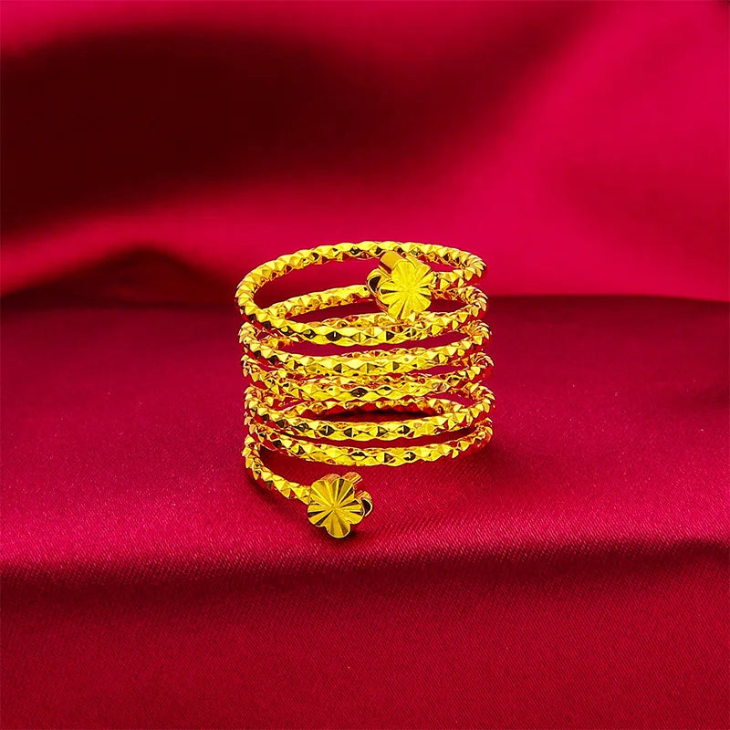 Spiral Flower Ring Women Gold Color Wedding Bride Ethiopian Big Jewellery Resizable