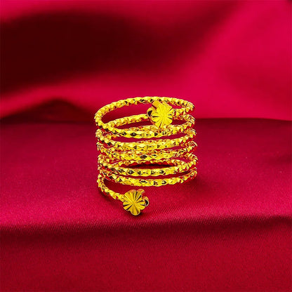 Spiral Flower Ring Women Gold Color Wedding Bride Ethiopian Big Jewellery Resizable