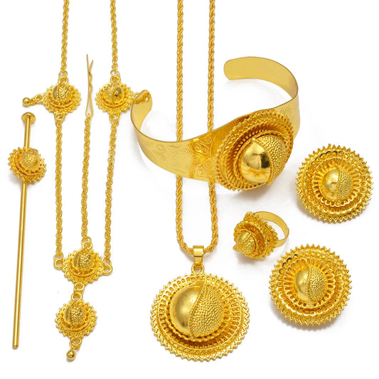 Eritrean Jewelry Set For Women Ethiopian Necklaces Earrings Rings Bracelets Hairpins And Forehead Chains Wedding Dowry