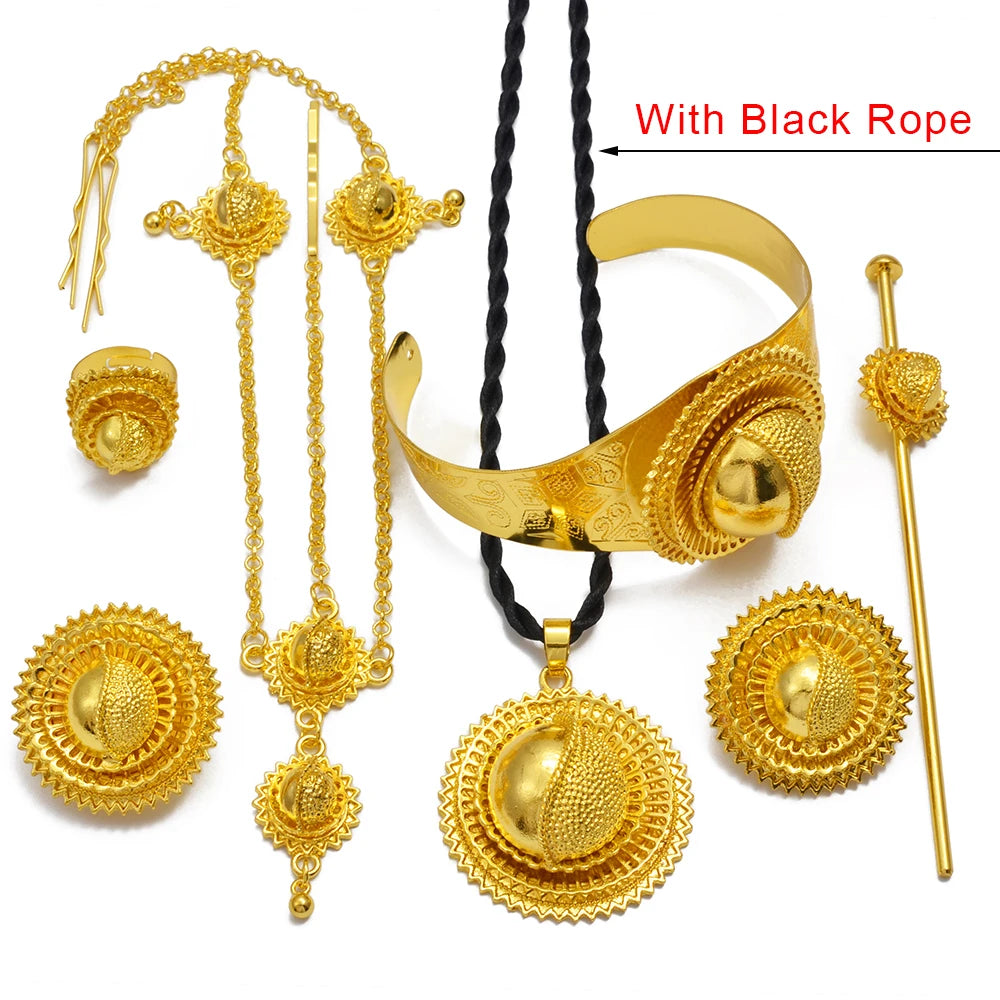 Eritrean Jewelry Set For Women Ethiopian Necklaces Earrings Rings Bracelets Hairpins And Forehead Chains Wedding Dowry