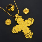 Ethiopian Large Pendant Necklaces Earrings Ring Gold Color Jewelry sets African Eritrean Traditional Ethnic Goods