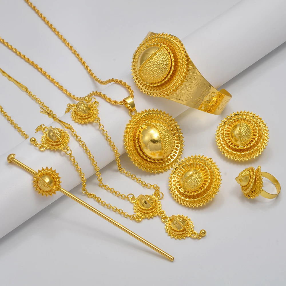 Eritrean Jewelry Set For Women Ethiopian Necklaces Earrings Rings Bracelets Hairpins And Forehead Chains Wedding Dowry