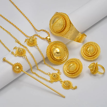 Eritrean Jewelry Set For Women Ethiopian Necklaces Earrings Rings Bracelets Hairpins And Forehead Chains Wedding Dowry