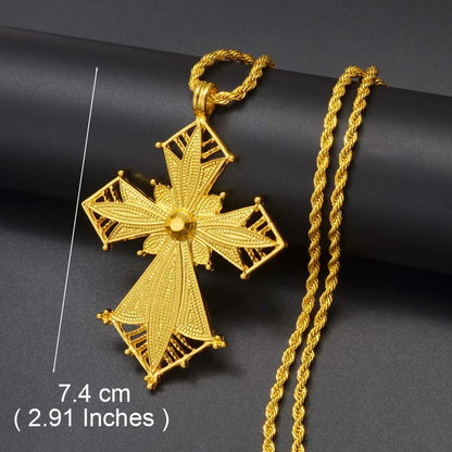 Ethiopian Gold Color Cross Charms Pendant Necklaces African Jewelry Eritrean Anniversary Accessories