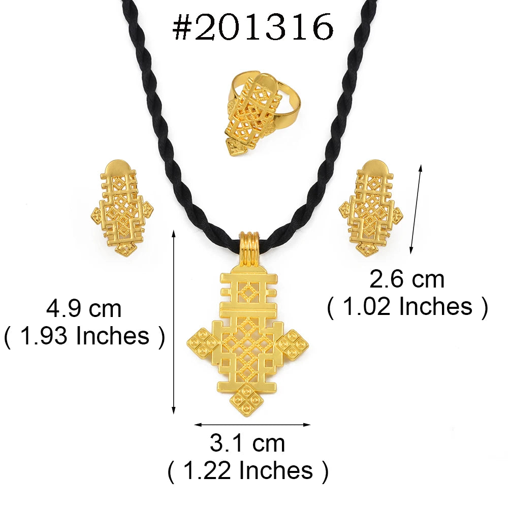 Ethiopian New Year Jewelry Sets Cross Necklaces Earrings Rings Eritrean Africa Bridal Christmas Day Party Gifts