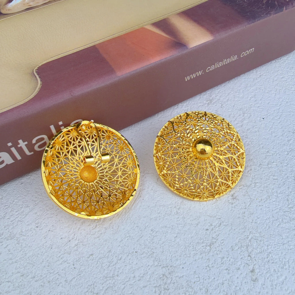 Dubai 24k Gold Plated 6PCS Jewelry Set For Woman African Indian Ethiopian Big Pendant Necklace Wedding Engagement Party Gifts