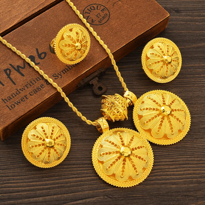 Gold Color Habesha Jewelry Set Women Pendants/Earring/Ring Ethiopia  Bride Wedding Party Accessory Birth Gift