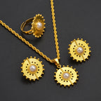 Ethiopian Eritrea Round Jewelry Sets With Pearl Necklace Earrings Rings for Women  African Brides Accessories