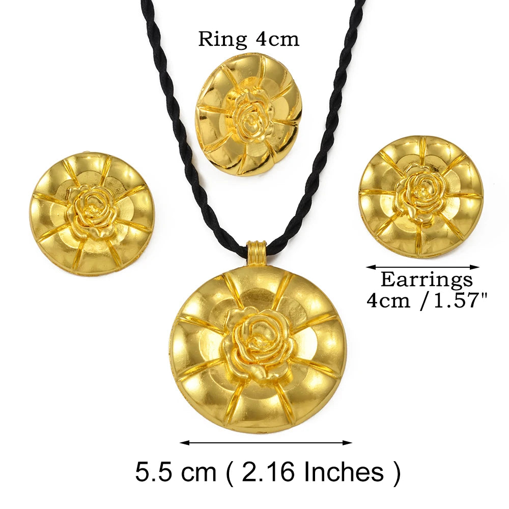 African Exaggerated Flower Jewelry Sets Necklaces Earrings Rings Women   Ethiopian Eritrea Wedding Party