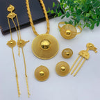 Ethiopian 24k Plated Gold 6PCS Jewelry Set For Woman's African Indian Big Pendant Necklace Wedding Engagement Gifts