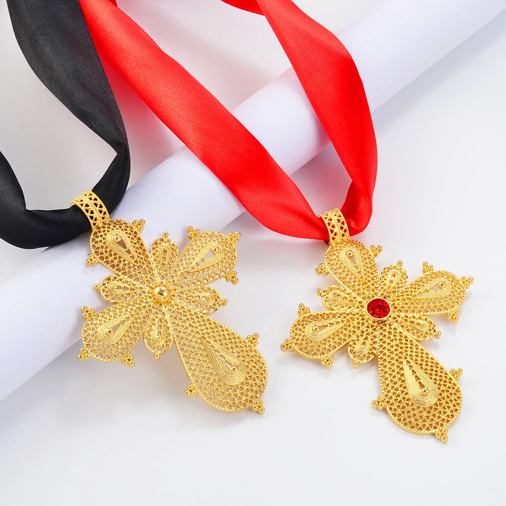 Ethiopian Big Cross Pendant DIY Rope Chain for Women ,African Wedding party Item Eritrean Jewelry Habesha