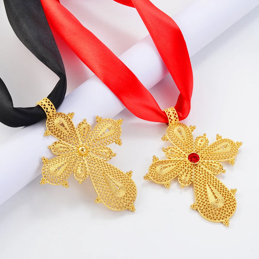 Ethiopian Big Cross Pendant DIY Rope Chain for Women ,African Wedding party Item Eritrean Jewelry Habesha