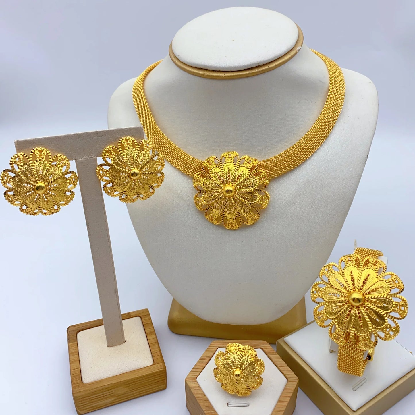 Luxury Ethiopian Big Round Necklace And Earrings Jewelry Sets For Women Dubai Bridal 24k Gold Color Set Wedding Party Gifts