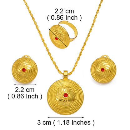 Ethiopian Culture Pendant Necklace Earrings Ring Women Silver/Gold Color Eritrea African Engaged Jewelry