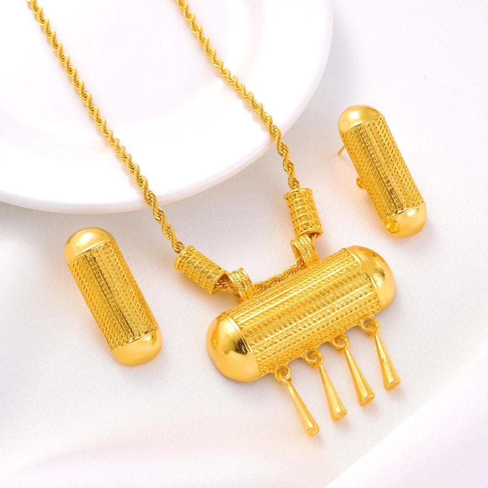 Vintage Gold Plated Ethiopian Cute Earrings/Pendant/Ring Jewelry Sets Africa Bride Wedding Eritrea Classic Gifts