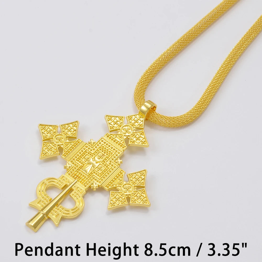Ethiopian Big Cross Pendant Necklaces for Women  Gold Color Eritrean African Ethnic Traditional Jewelry