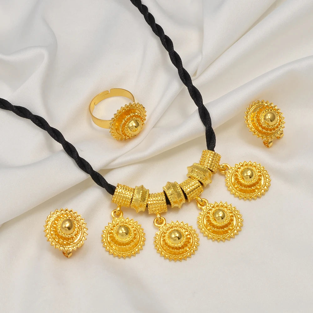 Ethiopian Jewelry Sets Black Rope Earrings Rings African Ethnic Eritrean Habesha Engaged Accessories