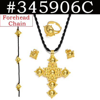 Ethiopian Cross Necklace Earrings Rings African Party Jewelry Set Women  Eritrean Habesha Accessories