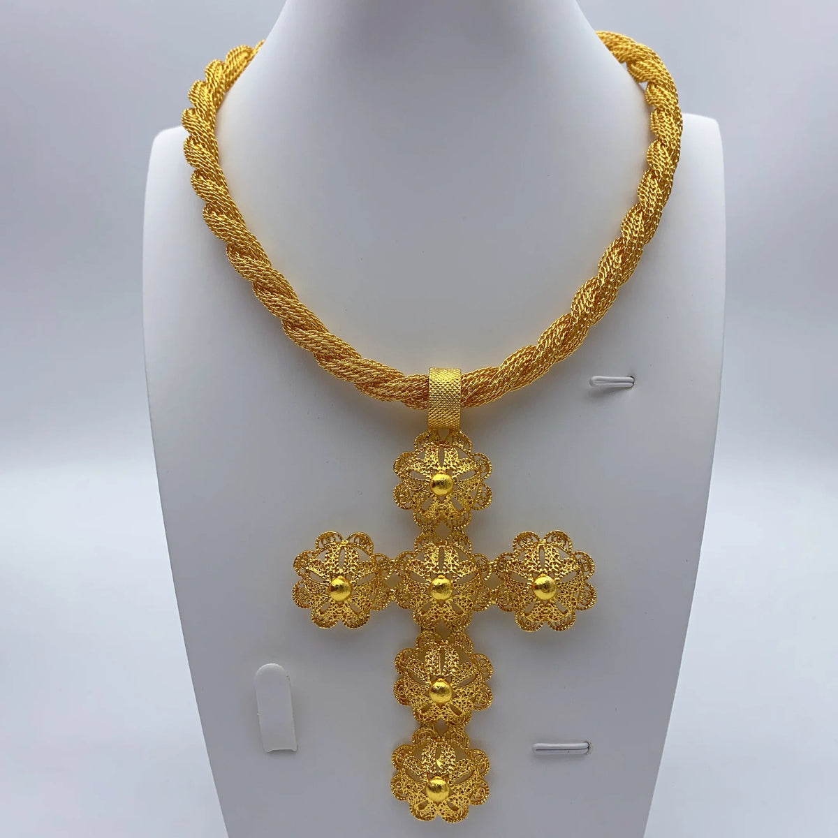 Ethiopian Cross Pendant Twisted Chain for Women Man African Wedding Party Gold Plated Dubai Eritrea Jewelry Cross Gift