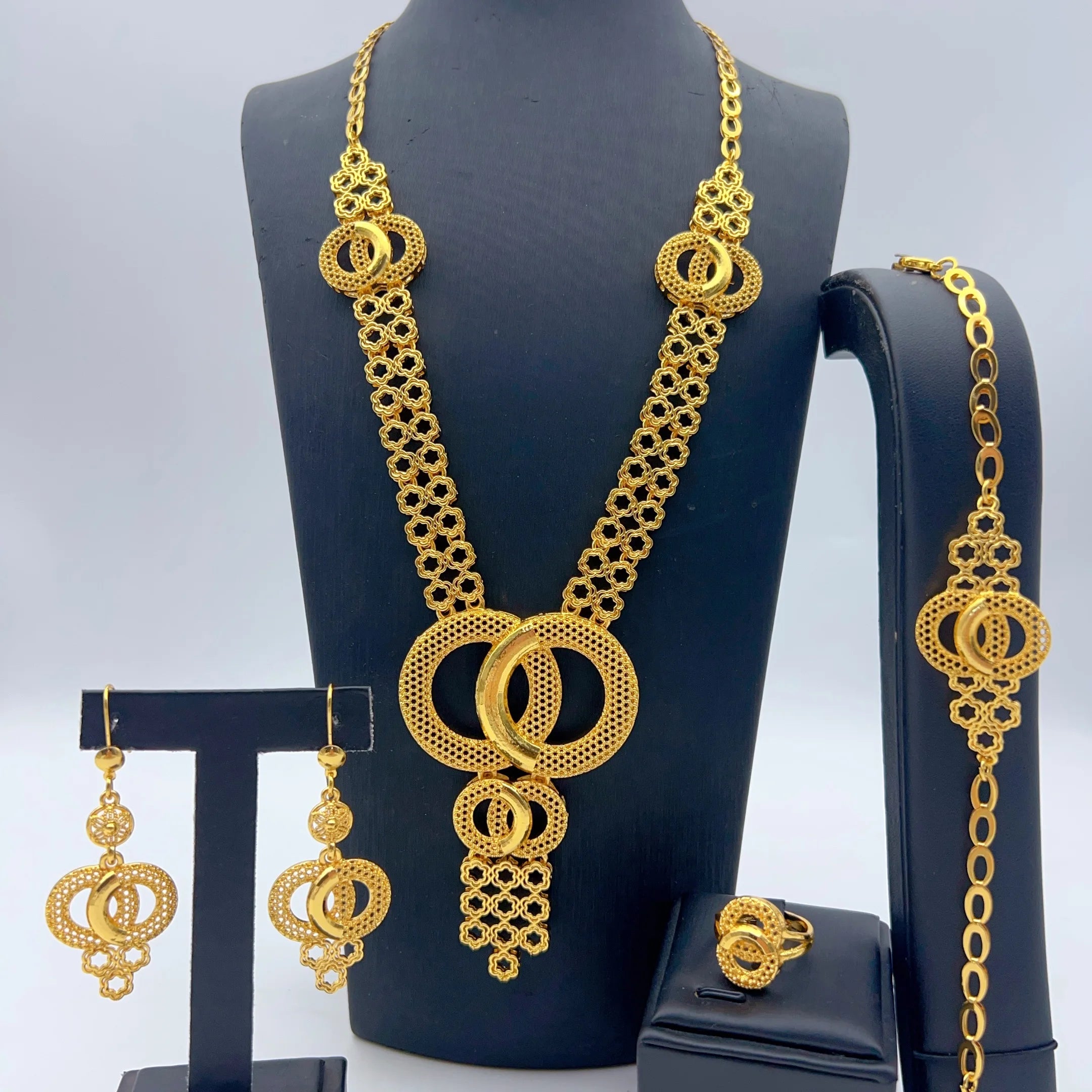 Indian 24K Gold Color Long Tassel Necklace Set Nigerian Party Bridal Wedding Ethiopian Luxury Dubai Jewelry Wholesale Gifts