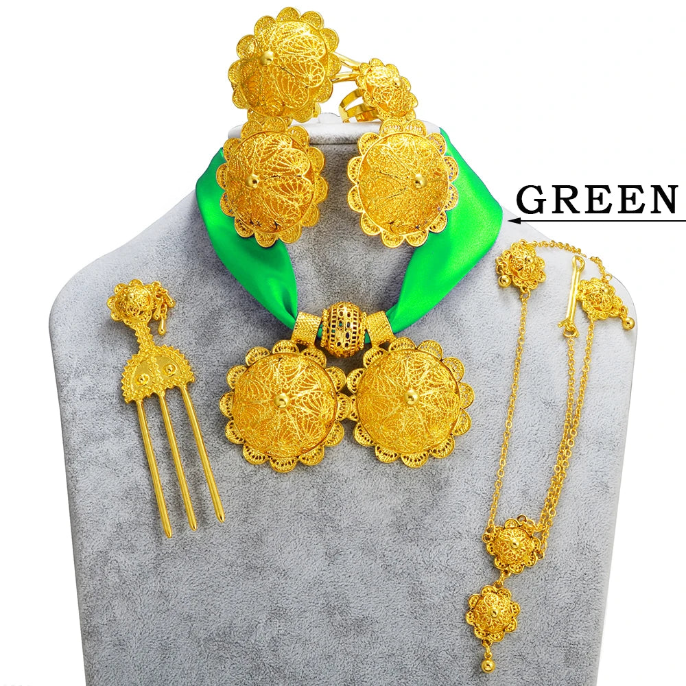 Ethiopian Jewelry sets Necklaces Earrings Ring Bracelets Hairpins Head Chains African Eritrean Wedding Productss