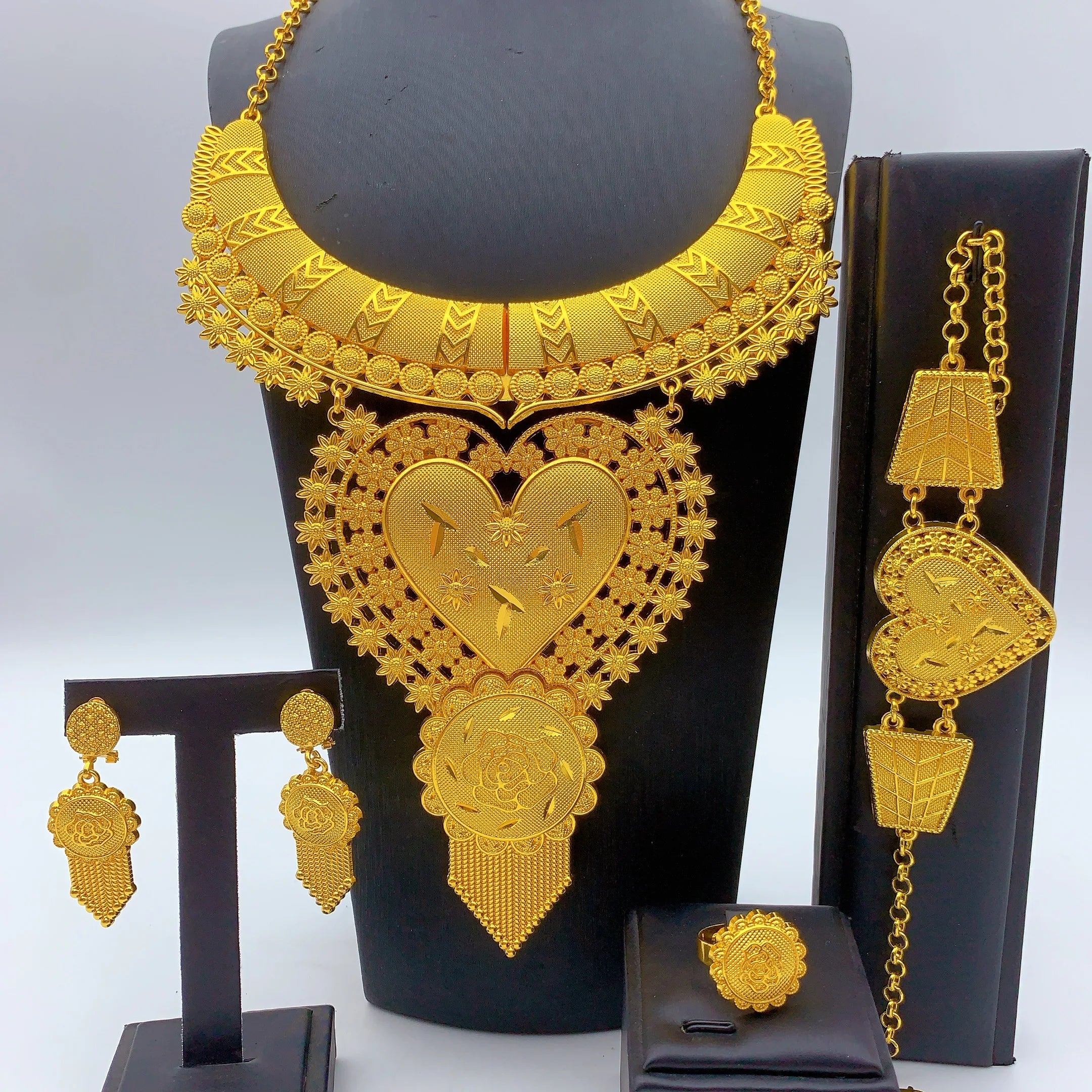 Luxury African Big Jewelry Set For Women Ethiopian Dubai 24K Gold Color Long Necklace Sets Wedding Party Gifts Wholesale