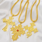 Ethiopian Big Cross Pendant Necklaces for Women  Gold Color Eritrean African Ethnic Traditional Jewelry