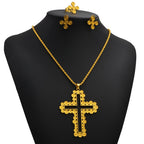 African Ethiopian Eritrean Cross Jewelry Sets Women Gold/Silver Color Pendant Necklaces Earrings Rings Saudi Arabia