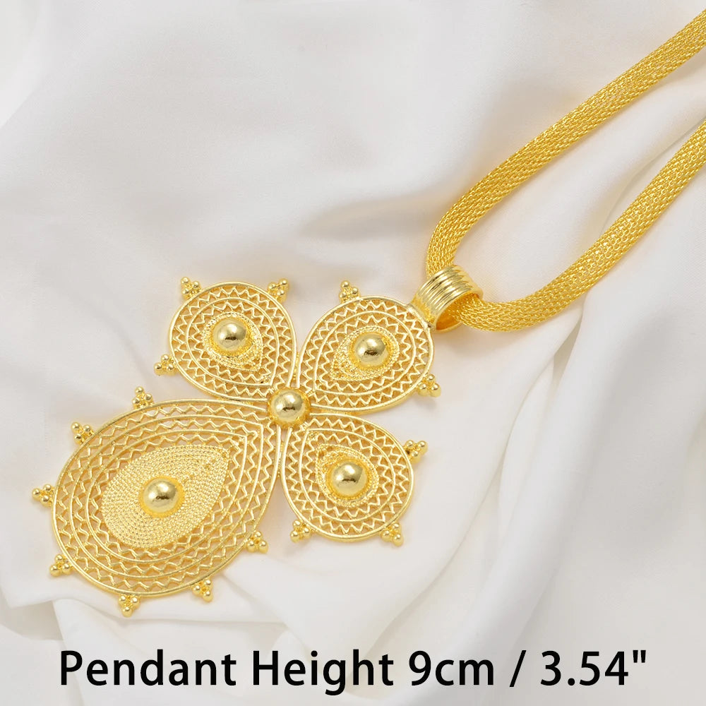 Ethiopian Big Cross Pendant Necklaces for Women  Gold Color Eritrean African Ethnic Traditional Jewelry