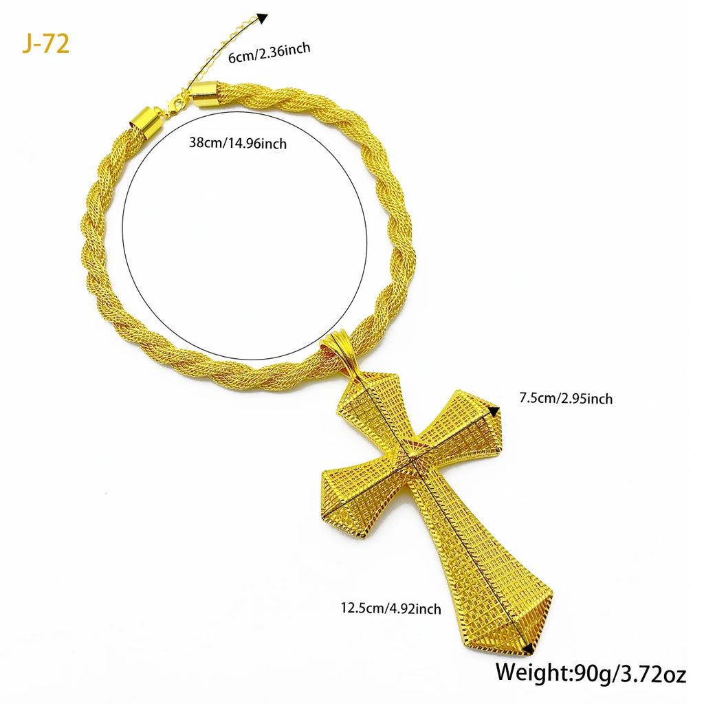 Ethiopian Cross Pendant Twisted Chain for Women Man African Wedding Party Gold Color Eritrea Jewelry Cross Gift
