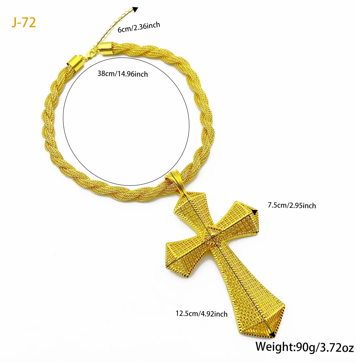Ethiopian Cross Pendant Twisted Chain for Women Man African Wedding Party Gold Color Eritrea Jewelry Cross Gift