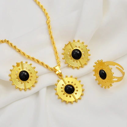 Ethiopian Eritrea Round Jewelry Sets With Pearl Necklace Earrings Rings for Women  African Brides Accessories